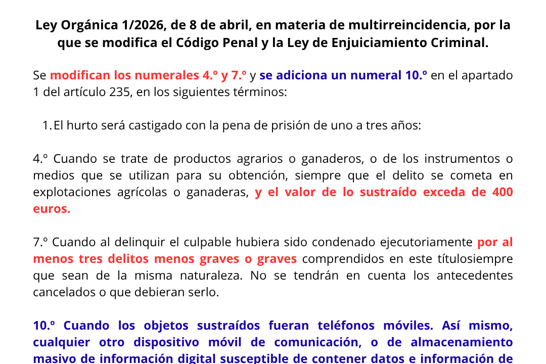 Nueva Ley contra la multirreincidencia