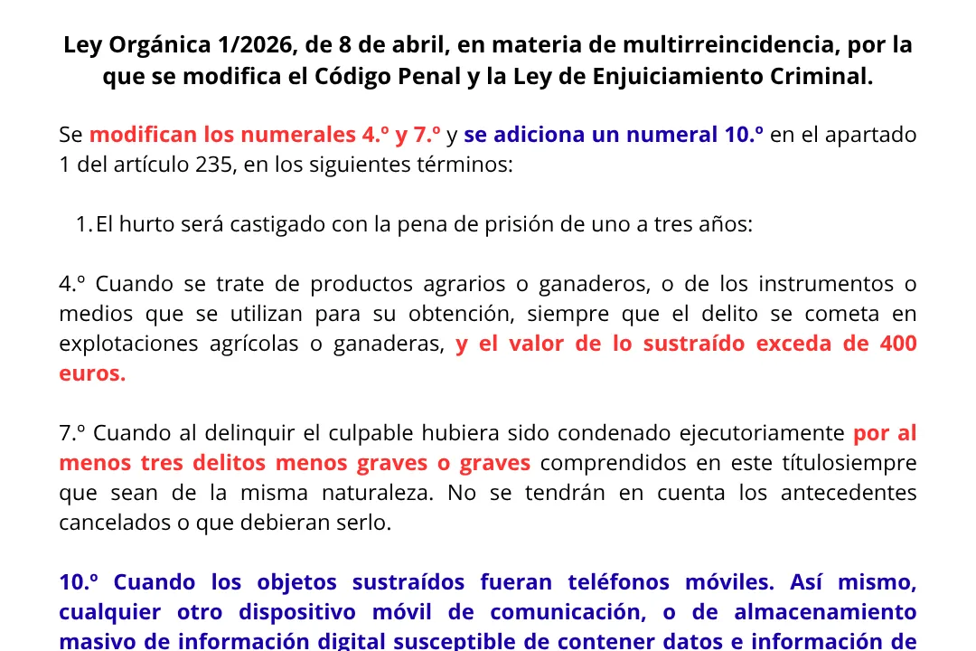 Nueva Ley contra la multirreincidencia