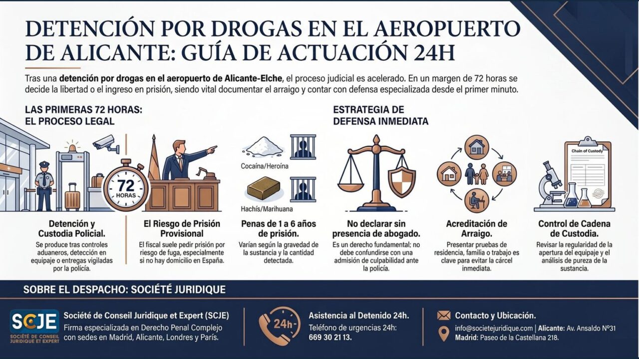 Detenido en el aeropuerto Alicante-Elche por drogas: qué ocurre y cómo actuar