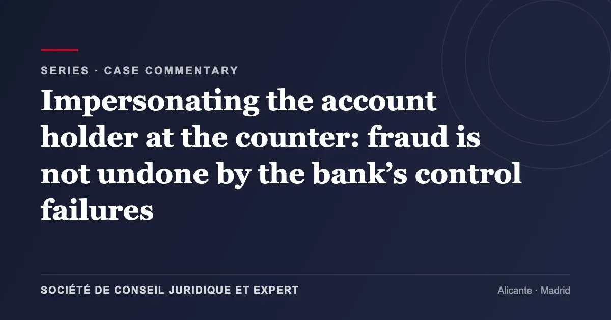 Impersonating the account holder at the counter: fraud is not undone by the bank’s control failures