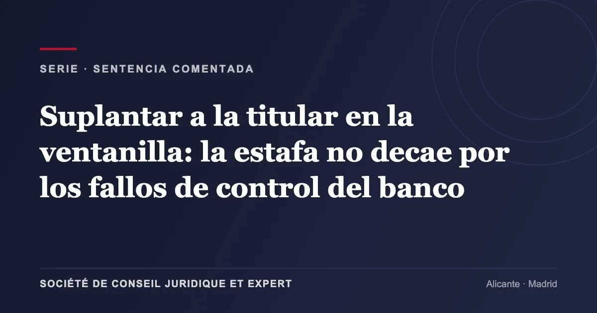 Suplantar a la titular en la ventanilla: la estafa no decae por los fallos de control del banco