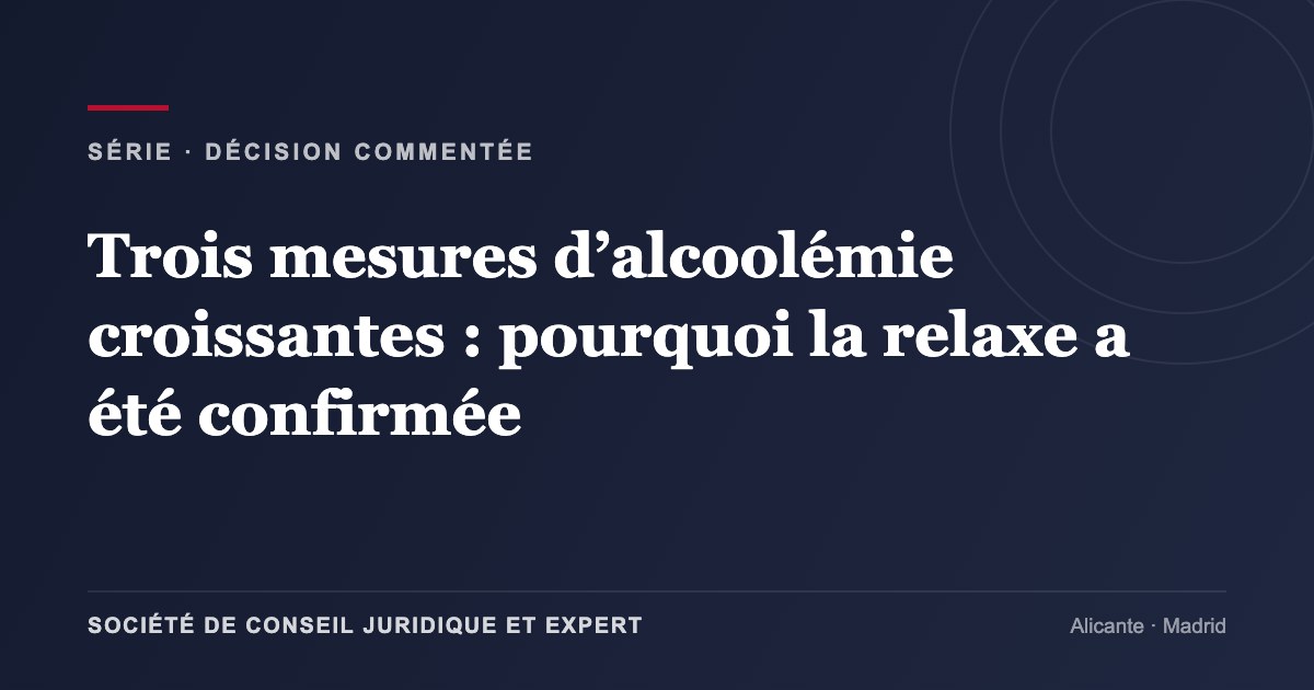 Trois mesures d’alcoolémie croissantes : pourquoi la relaxe a été confirmée