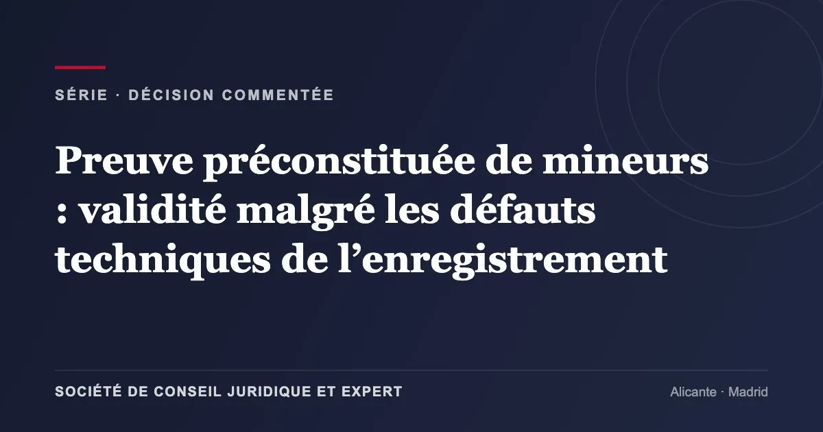Preuve préconstituée de mineurs : validité malgré les défauts techniques de l’enregistrement