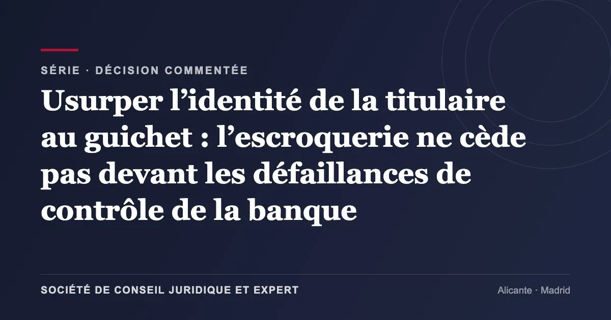 Usurper l’identité de la titulaire au guichet : l’escroquerie ne cède pas devant les défaillances de contrôle de la banque